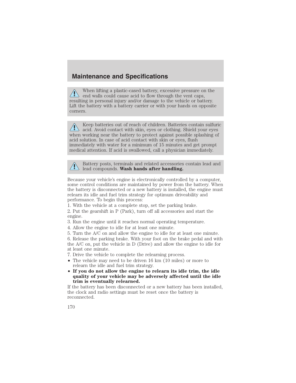 Maintenance and specifications | FORD 2003 Taurus v.3 User Manual | Page 170 / 216