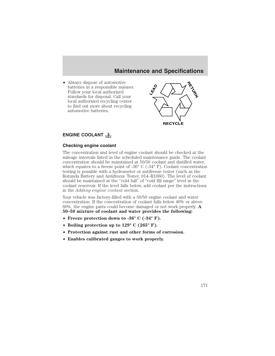 Maintenance and specifications | FORD 2003 Taurus v.3 User Manual | Page 171 / 216