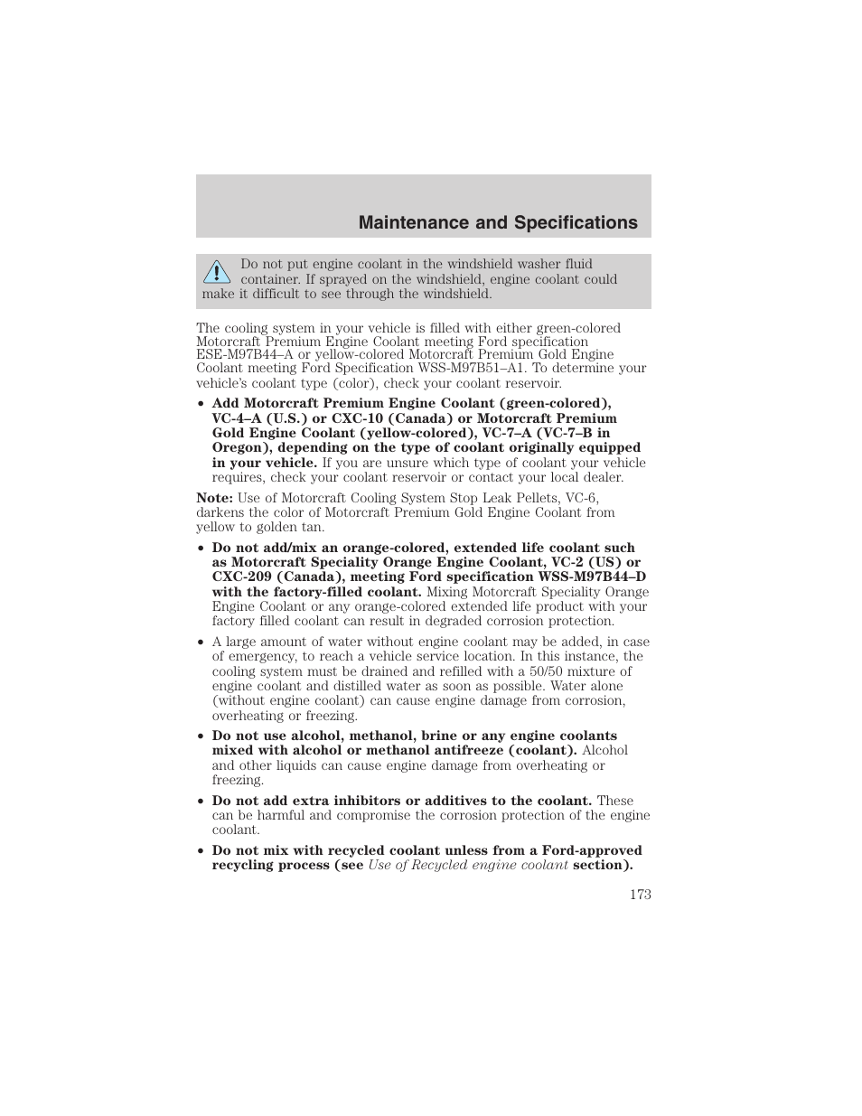 Maintenance and specifications | FORD 2003 Taurus v.3 User Manual | Page 173 / 216