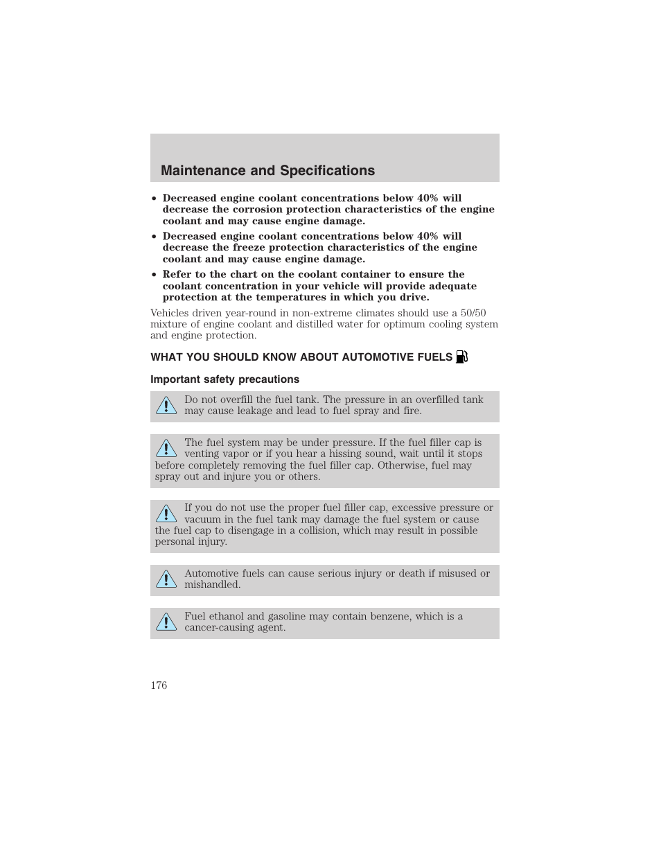Maintenance and specifications | FORD 2003 Taurus v.3 User Manual | Page 176 / 216