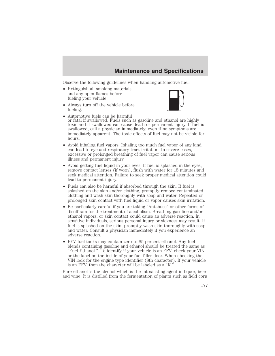 Maintenance and specifications | FORD 2003 Taurus v.3 User Manual | Page 177 / 216