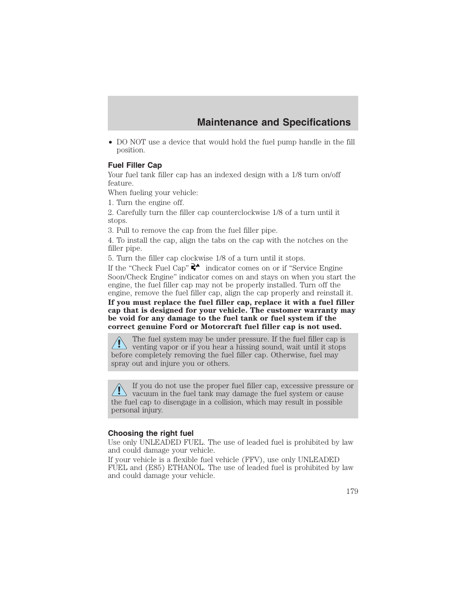 Maintenance and specifications | FORD 2003 Taurus v.3 User Manual | Page 179 / 216