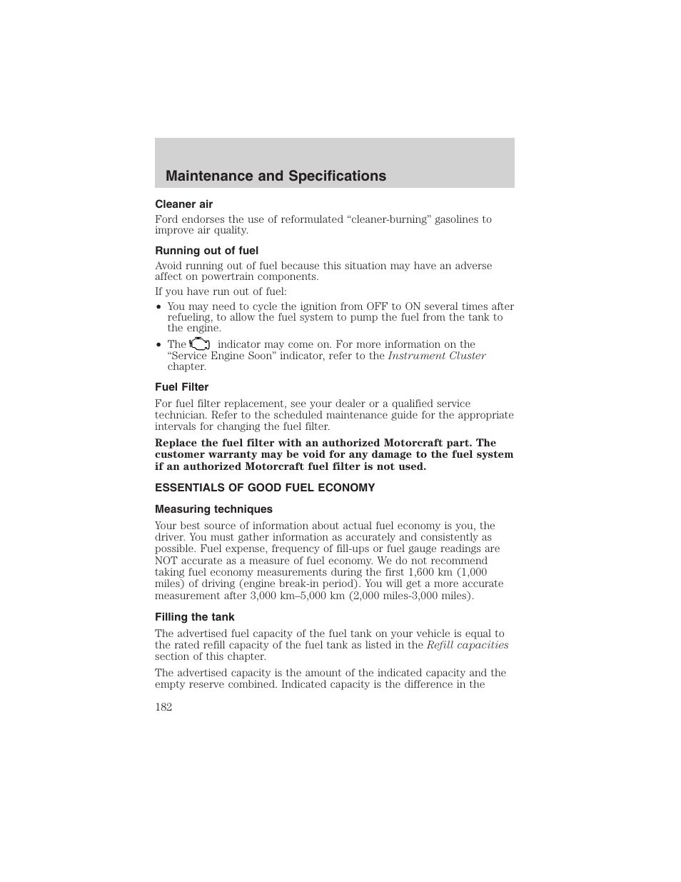 Maintenance and specifications | FORD 2003 Taurus v.3 User Manual | Page 182 / 216