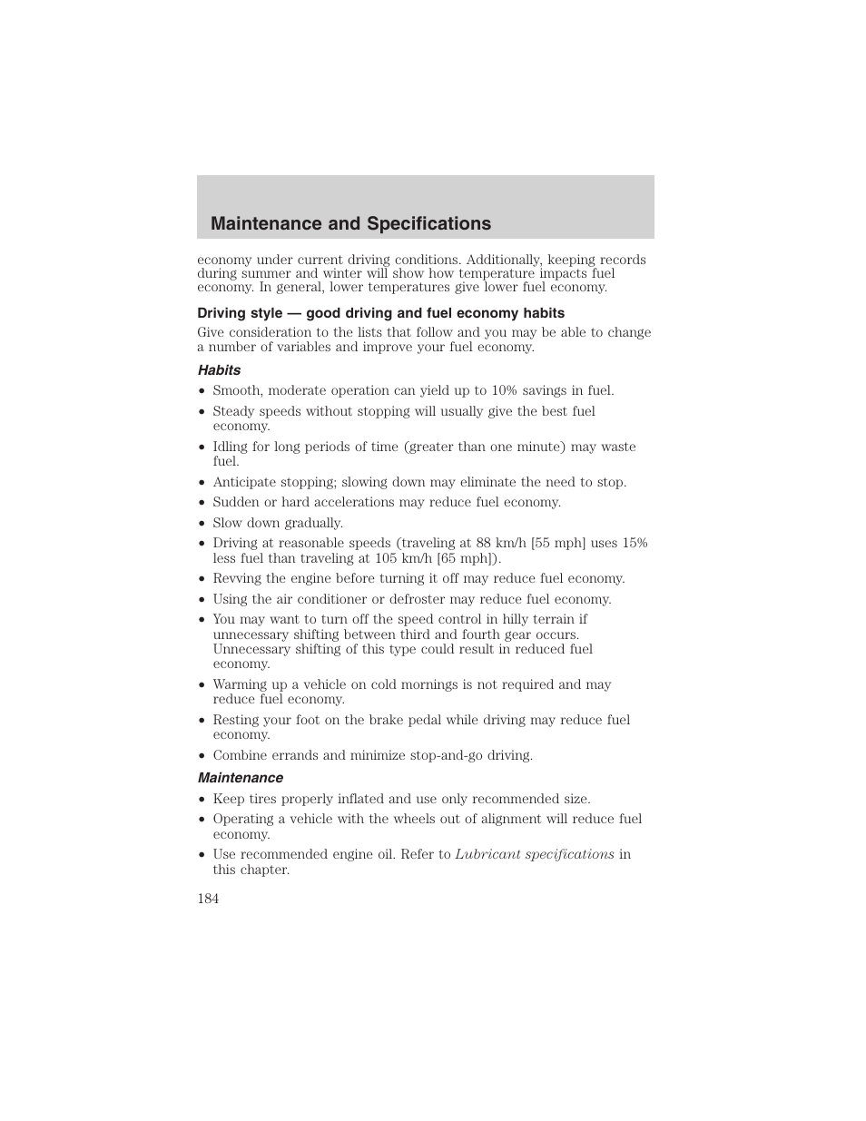 Maintenance and specifications | FORD 2003 Taurus v.3 User Manual | Page 184 / 216