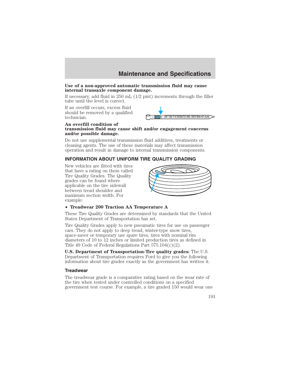 Maintenance and specifications | FORD 2003 Taurus v.3 User Manual | Page 191 / 216