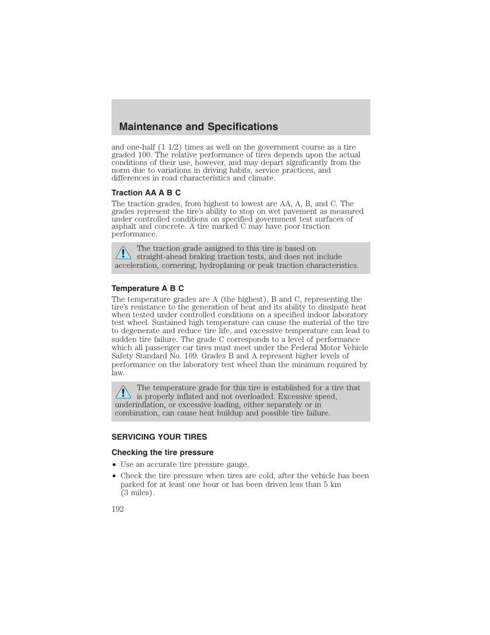 Maintenance and specifications | FORD 2003 Taurus v.3 User Manual | Page 192 / 216