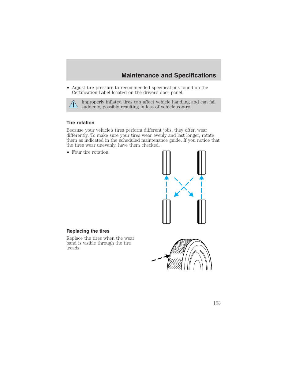 Maintenance and specifications | FORD 2003 Taurus v.3 User Manual | Page 193 / 216