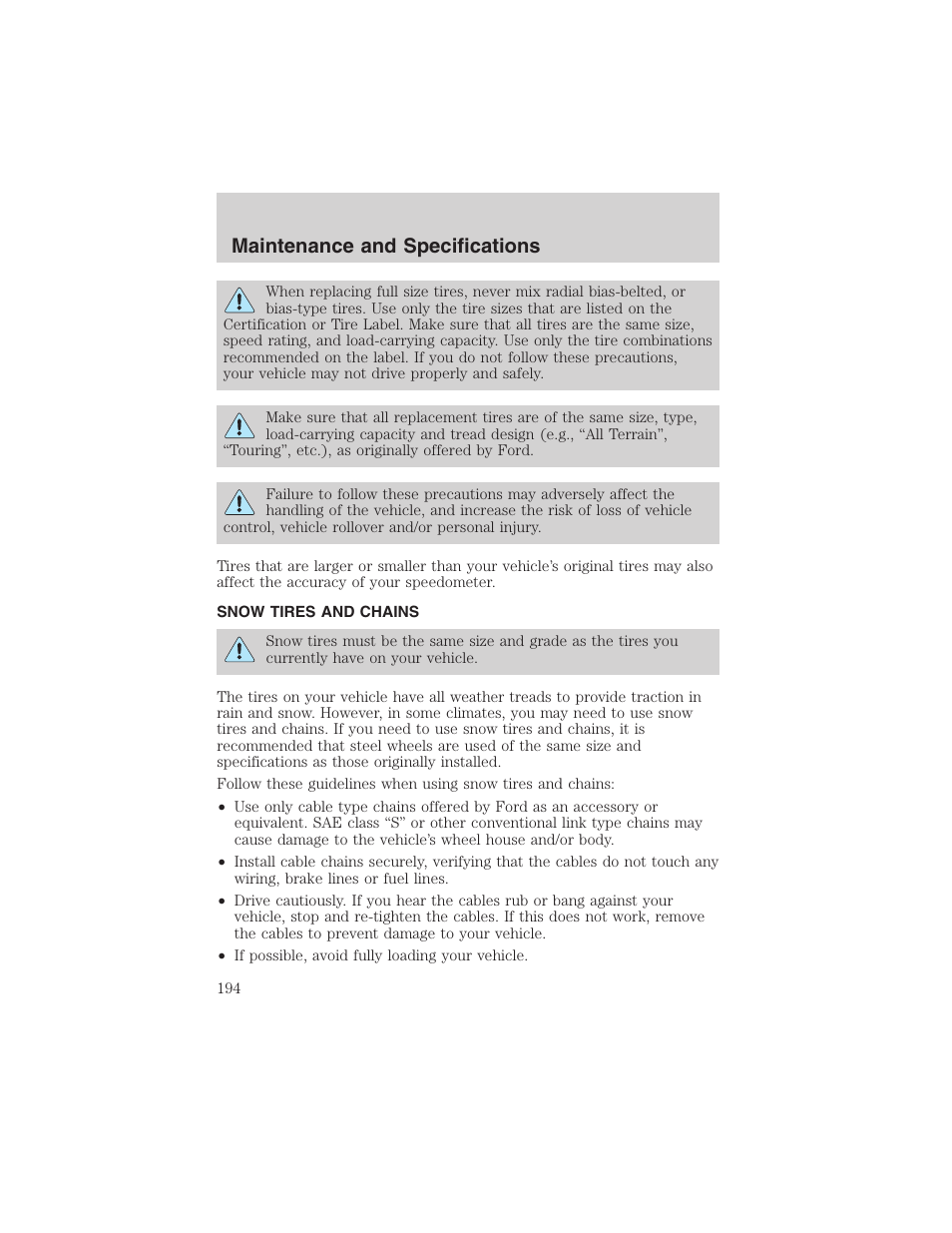 Maintenance and specifications | FORD 2003 Taurus v.3 User Manual | Page 194 / 216