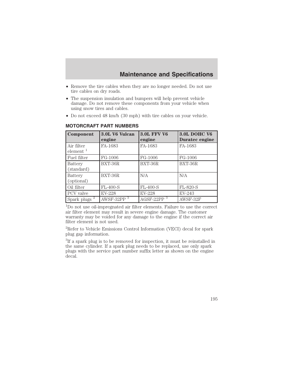 Maintenance and specifications | FORD 2003 Taurus v.3 User Manual | Page 195 / 216