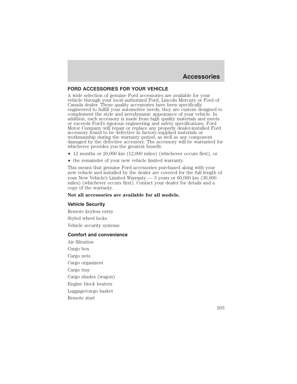 Accessories | FORD 2003 Taurus v.3 User Manual | Page 203 / 216