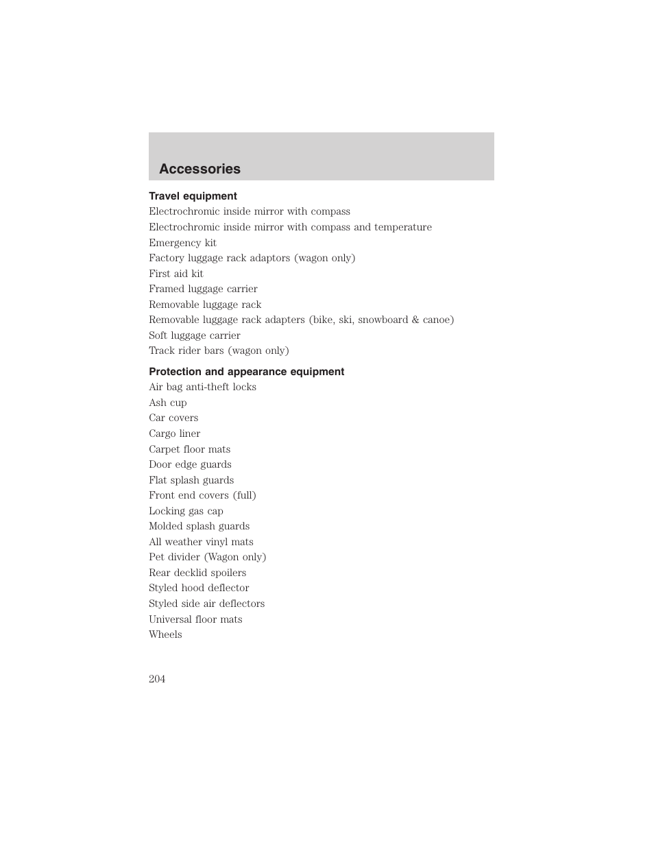 Accessories | FORD 2003 Taurus v.3 User Manual | Page 204 / 216