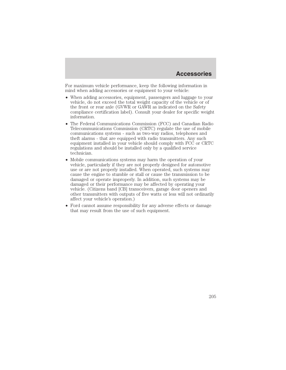 Accessories | FORD 2003 Taurus v.3 User Manual | Page 205 / 216