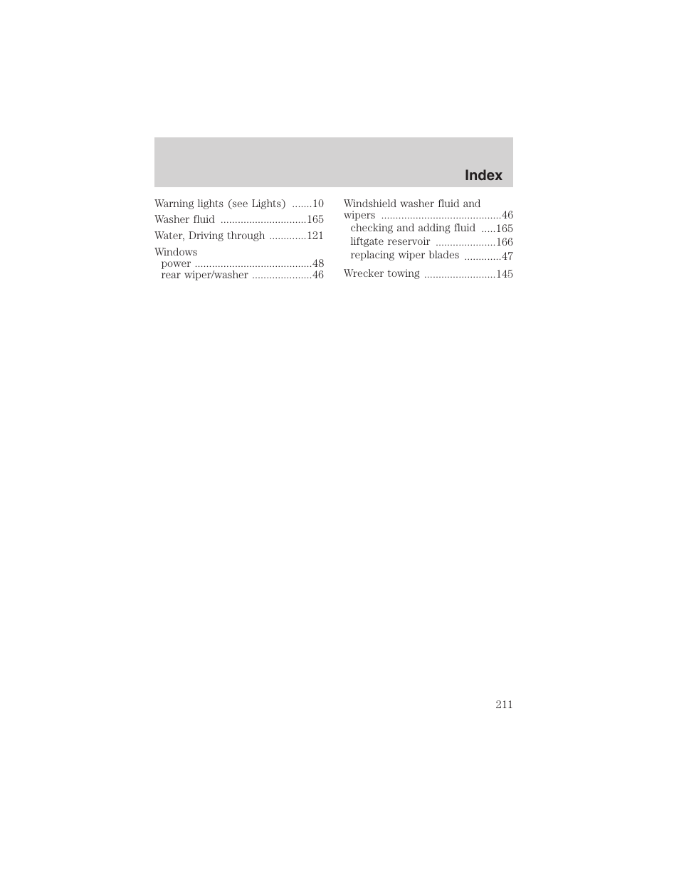 Index | FORD 2003 Taurus v.3 User Manual | Page 211 / 216