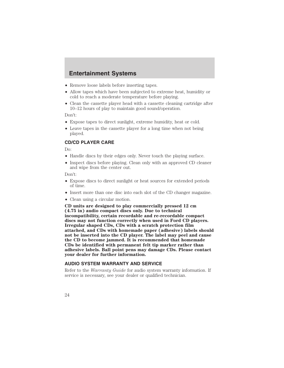 Entertainment systems | FORD 2003 Taurus v.3 User Manual | Page 24 / 216