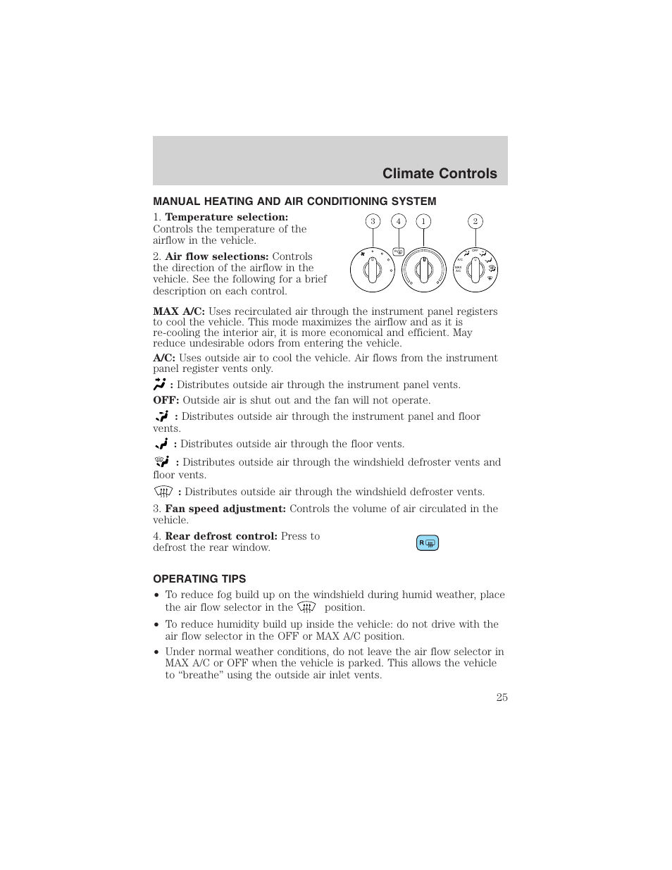 Climate controls | FORD 2003 Taurus v.3 User Manual | Page 25 / 216