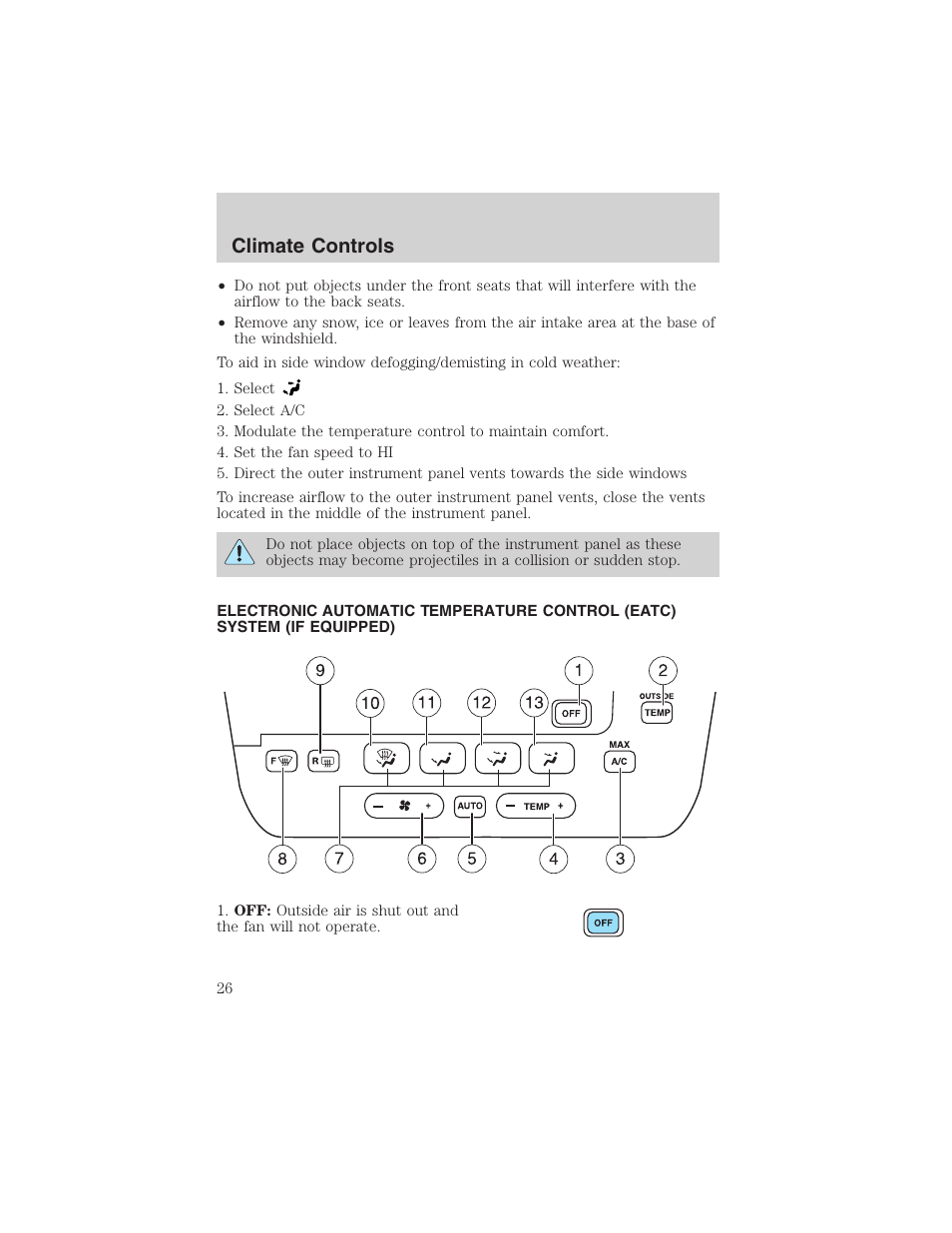Climate controls | FORD 2003 Taurus v.3 User Manual | Page 26 / 216