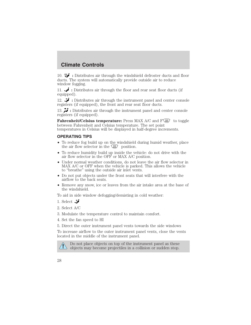 Climate controls | FORD 2003 Taurus v.3 User Manual | Page 28 / 216