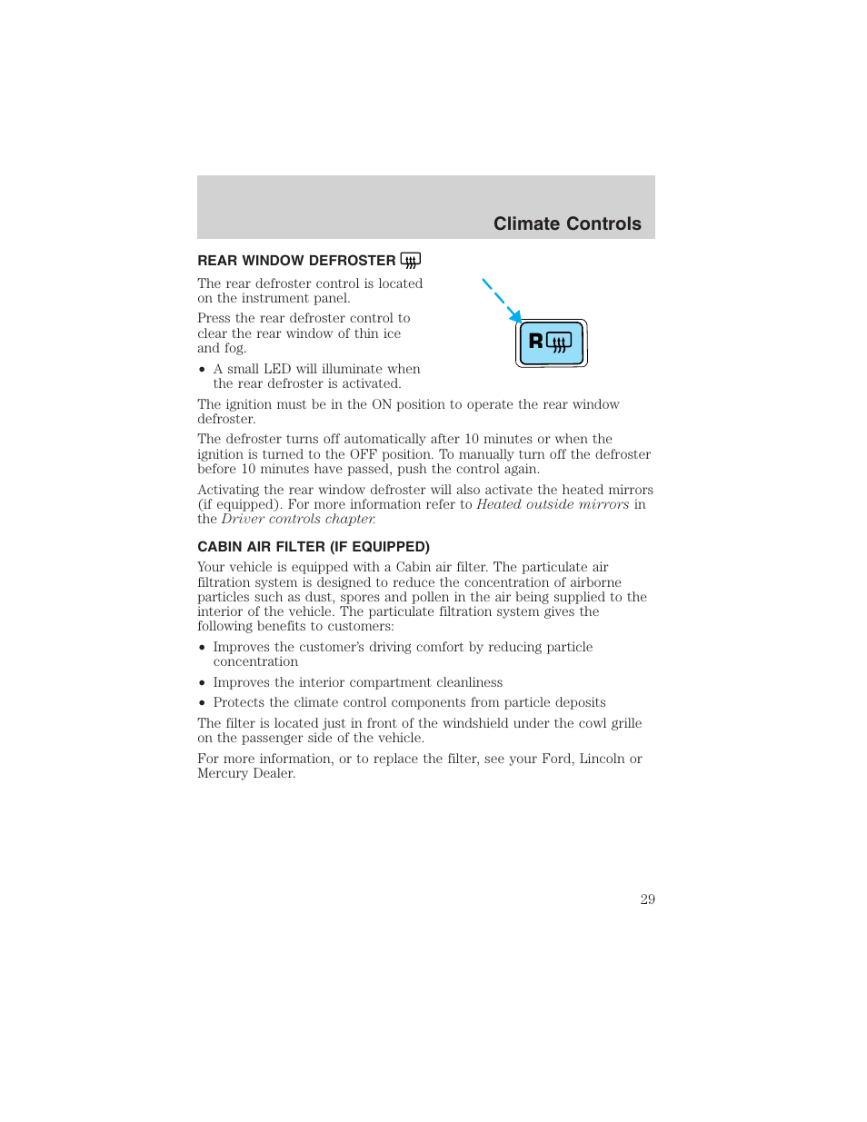 Climate controls | FORD 2003 Taurus v.3 User Manual | Page 29 / 216