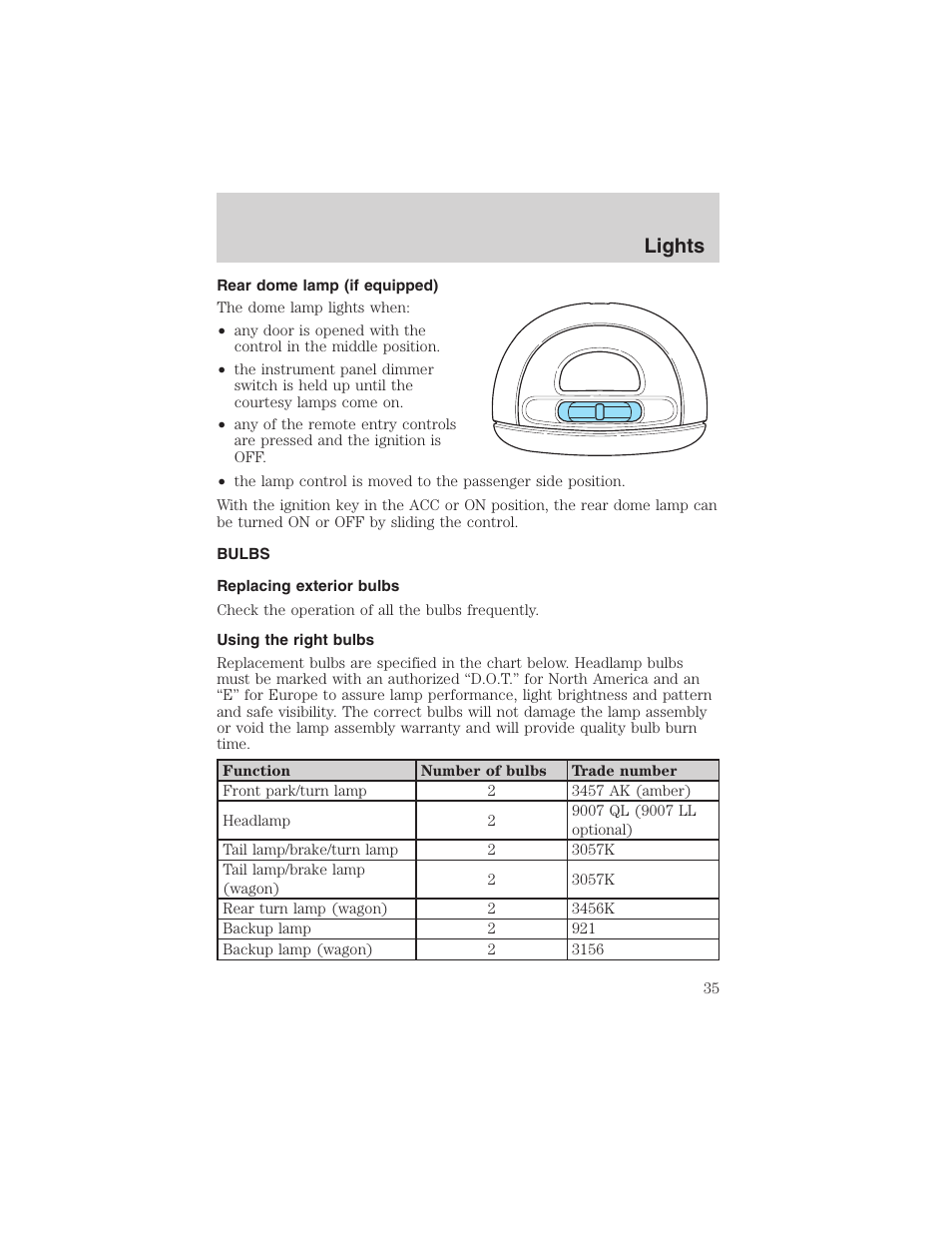 Lights | FORD 2003 Taurus v.3 User Manual | Page 35 / 216