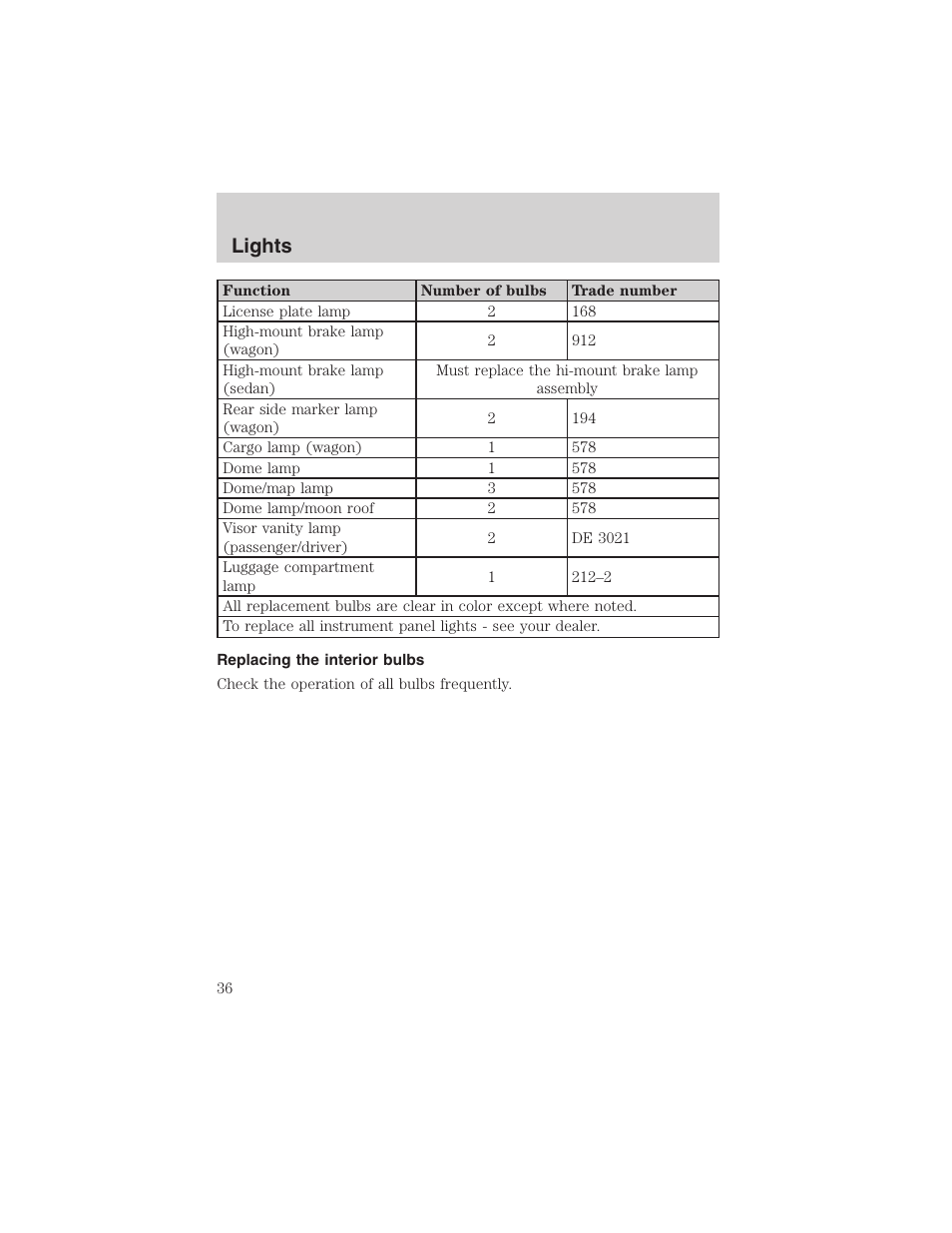 Lights | FORD 2003 Taurus v.3 User Manual | Page 36 / 216