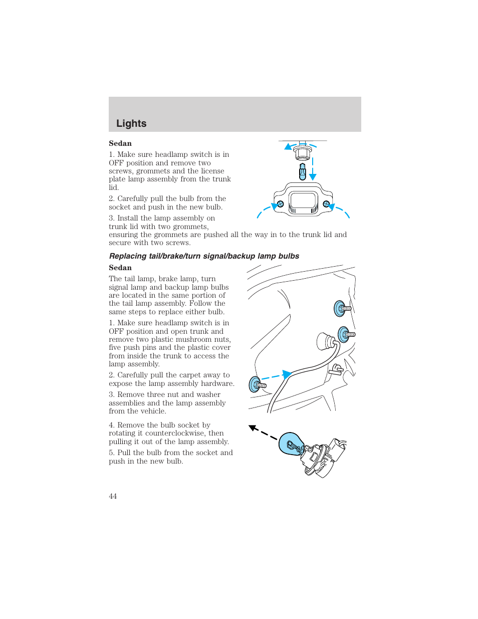 Lights | FORD 2003 Taurus v.3 User Manual | Page 44 / 216