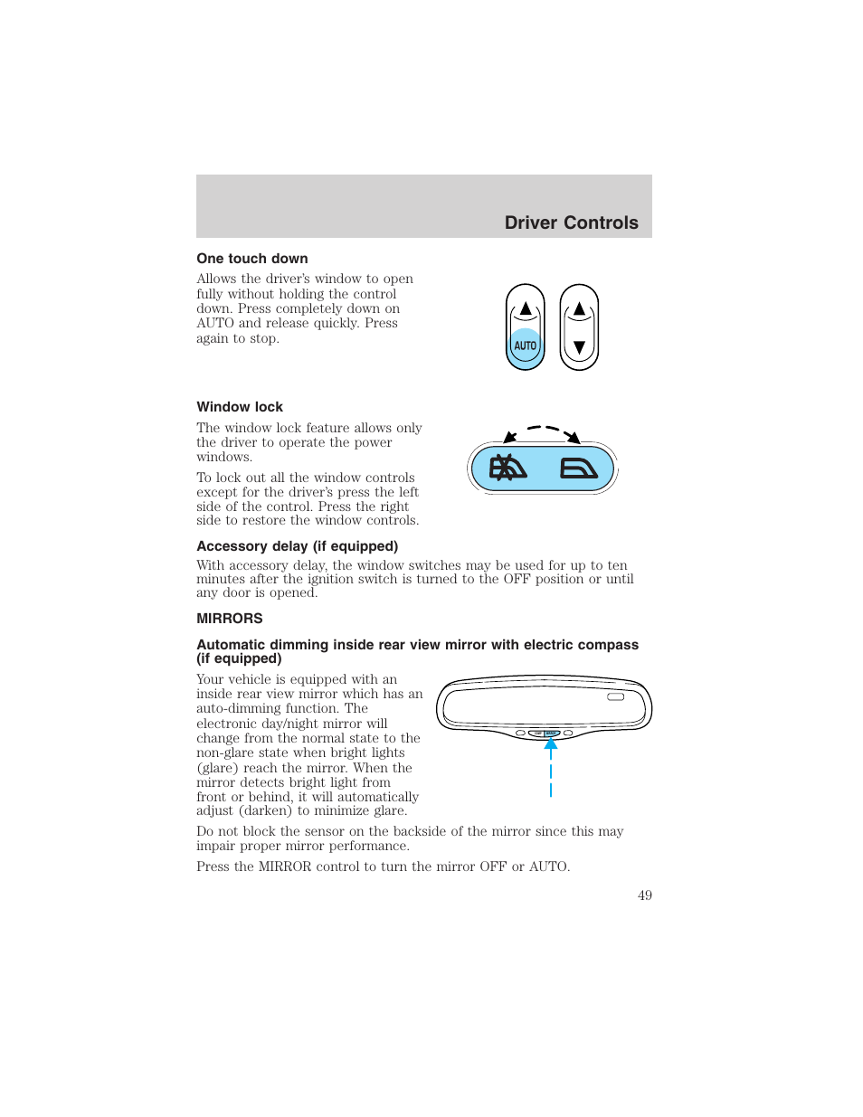 Driver controls | FORD 2003 Taurus v.3 User Manual | Page 49 / 216