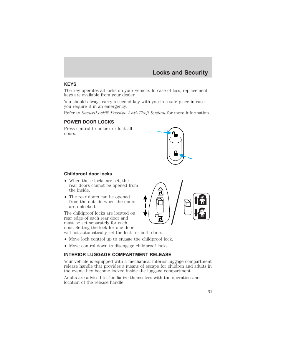 Locks and security | FORD 2003 Taurus v.3 User Manual | Page 61 / 216
