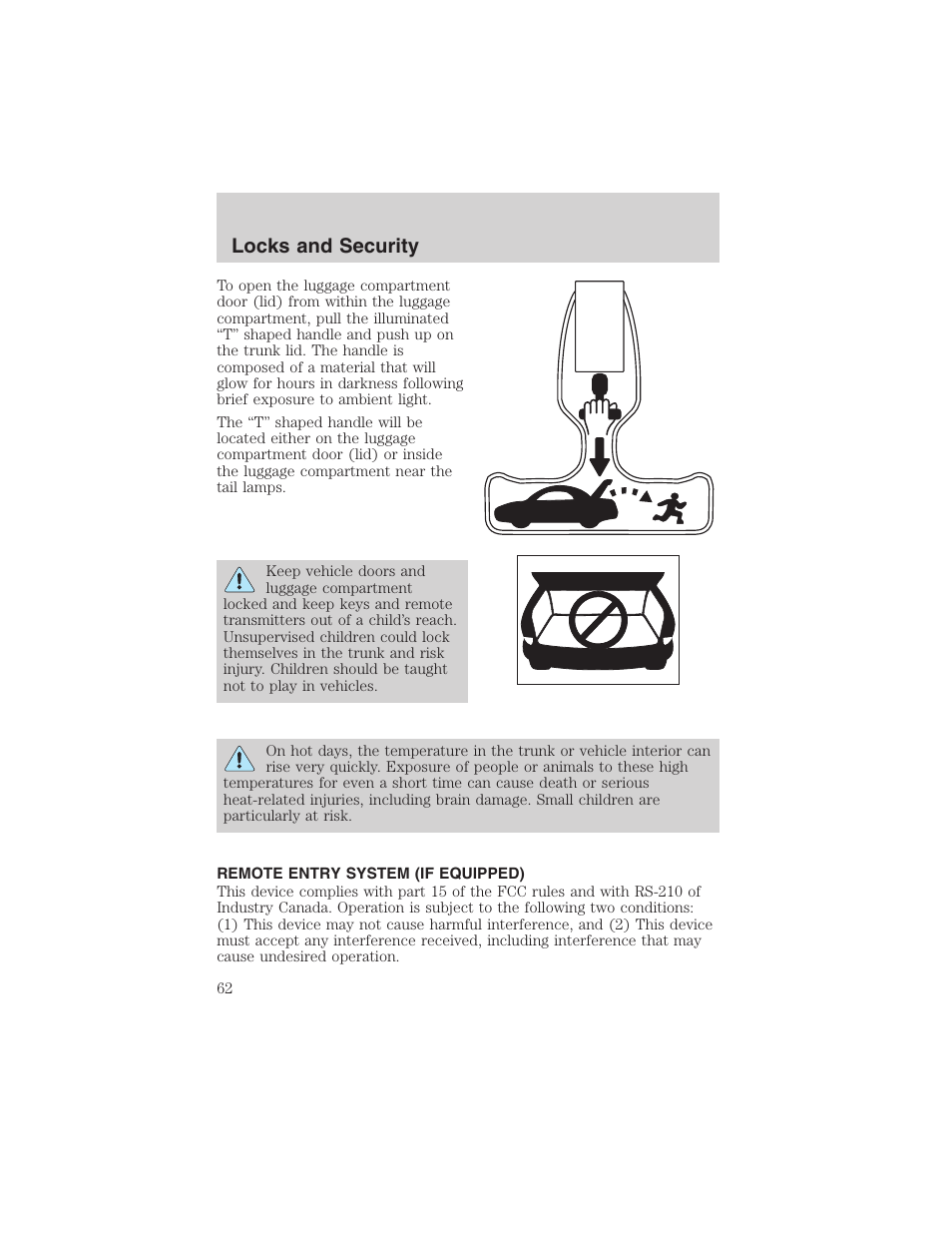 Locks and security | FORD 2003 Taurus v.3 User Manual | Page 62 / 216