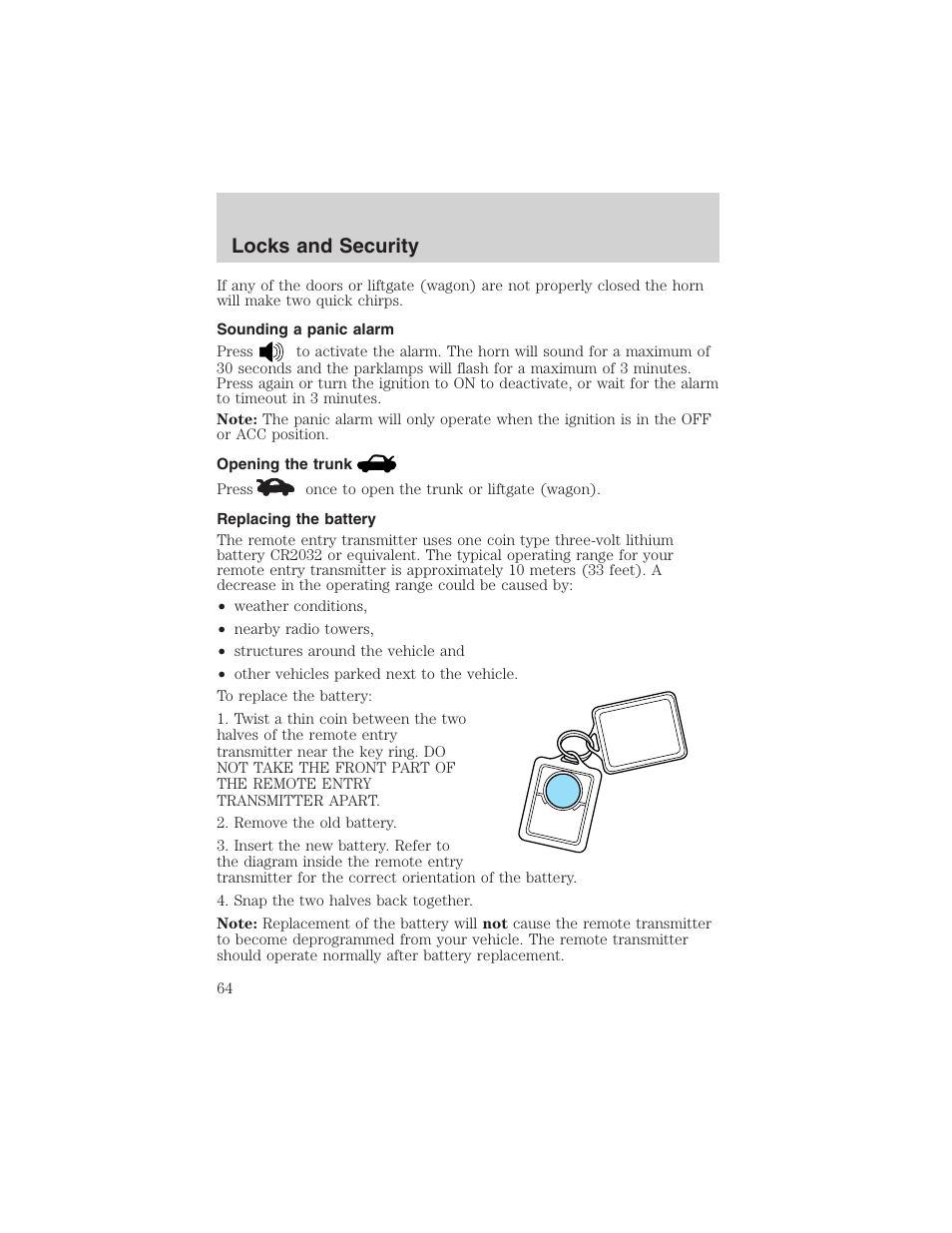 Locks and security | FORD 2003 Taurus v.3 User Manual | Page 64 / 216