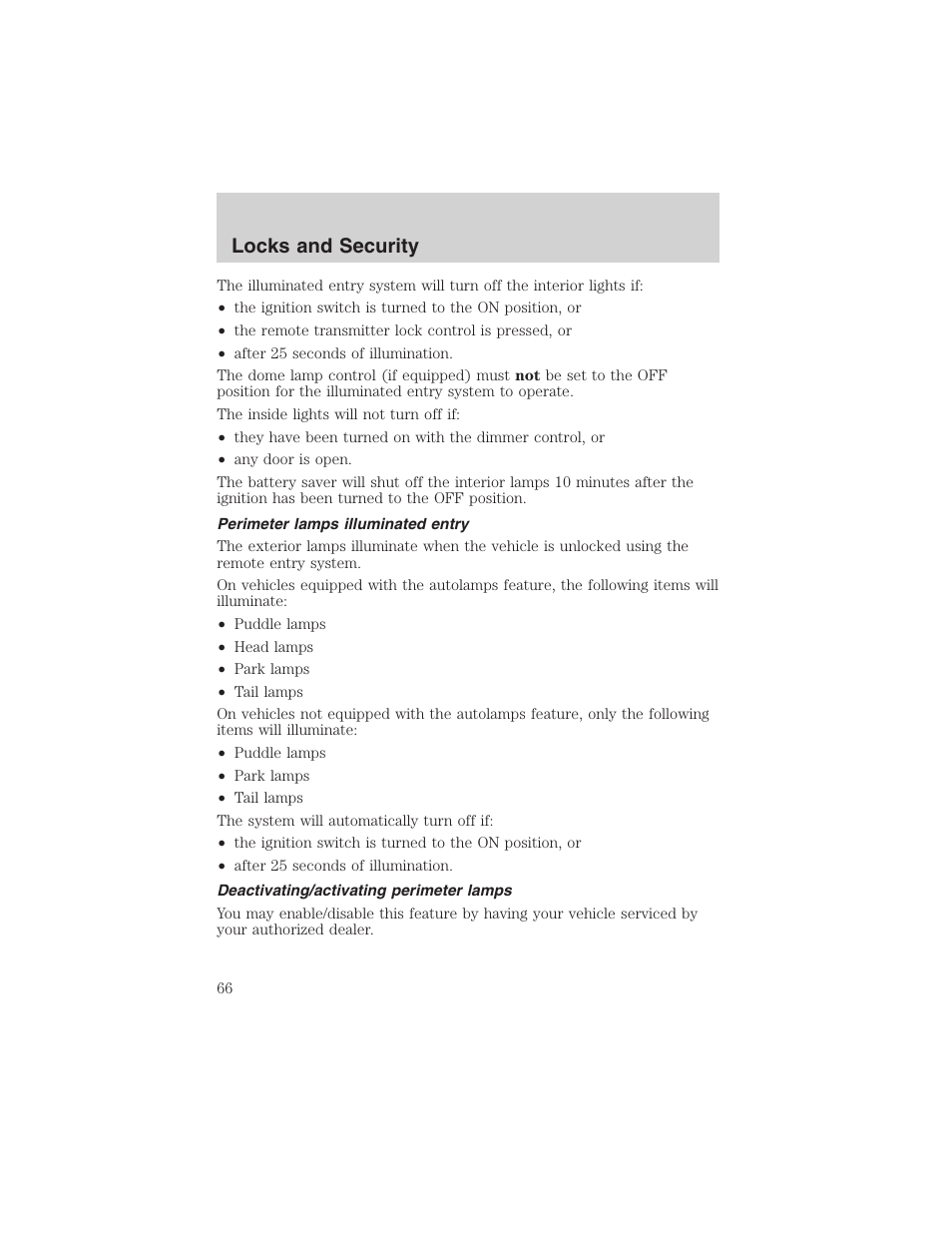 Locks and security | FORD 2003 Taurus v.3 User Manual | Page 66 / 216