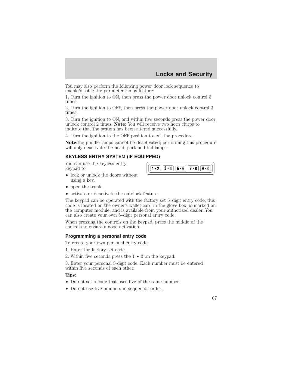 Locks and security | FORD 2003 Taurus v.3 User Manual | Page 67 / 216