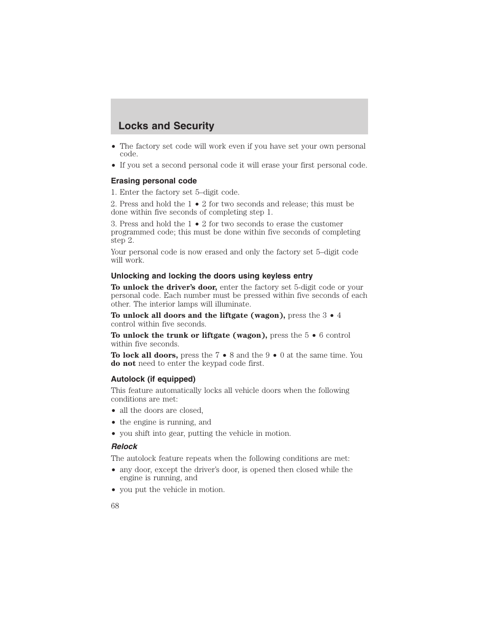 Locks and security | FORD 2003 Taurus v.3 User Manual | Page 68 / 216