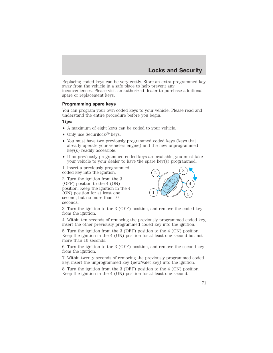 Locks and security | FORD 2003 Taurus v.3 User Manual | Page 71 / 216