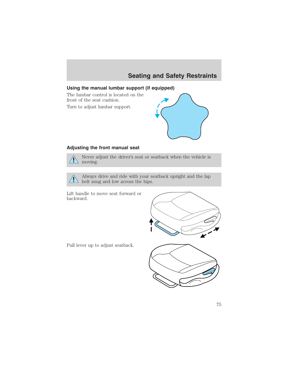 Seating and safety restraints | FORD 2003 Taurus v.3 User Manual | Page 75 / 216