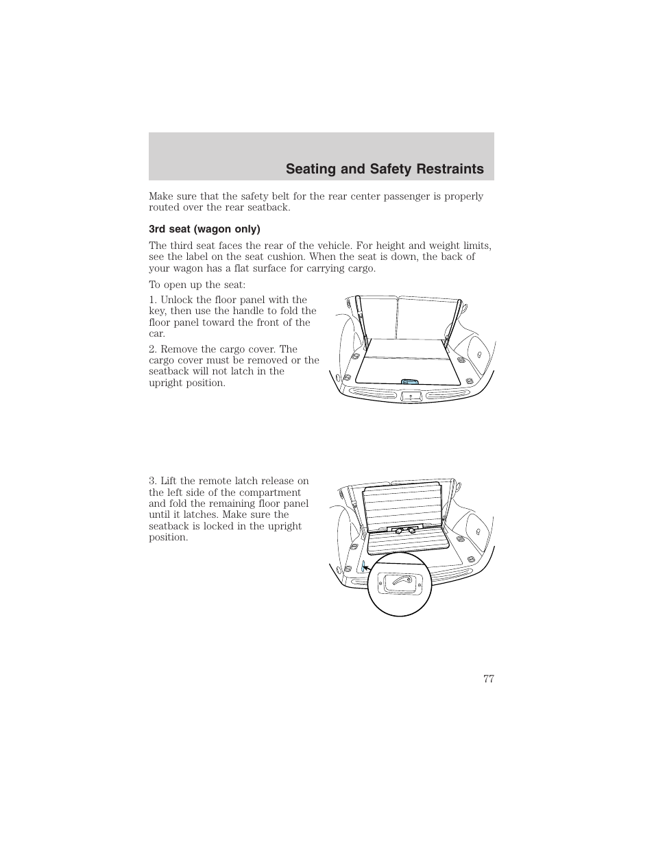 Seating and safety restraints | FORD 2003 Taurus v.3 User Manual | Page 77 / 216