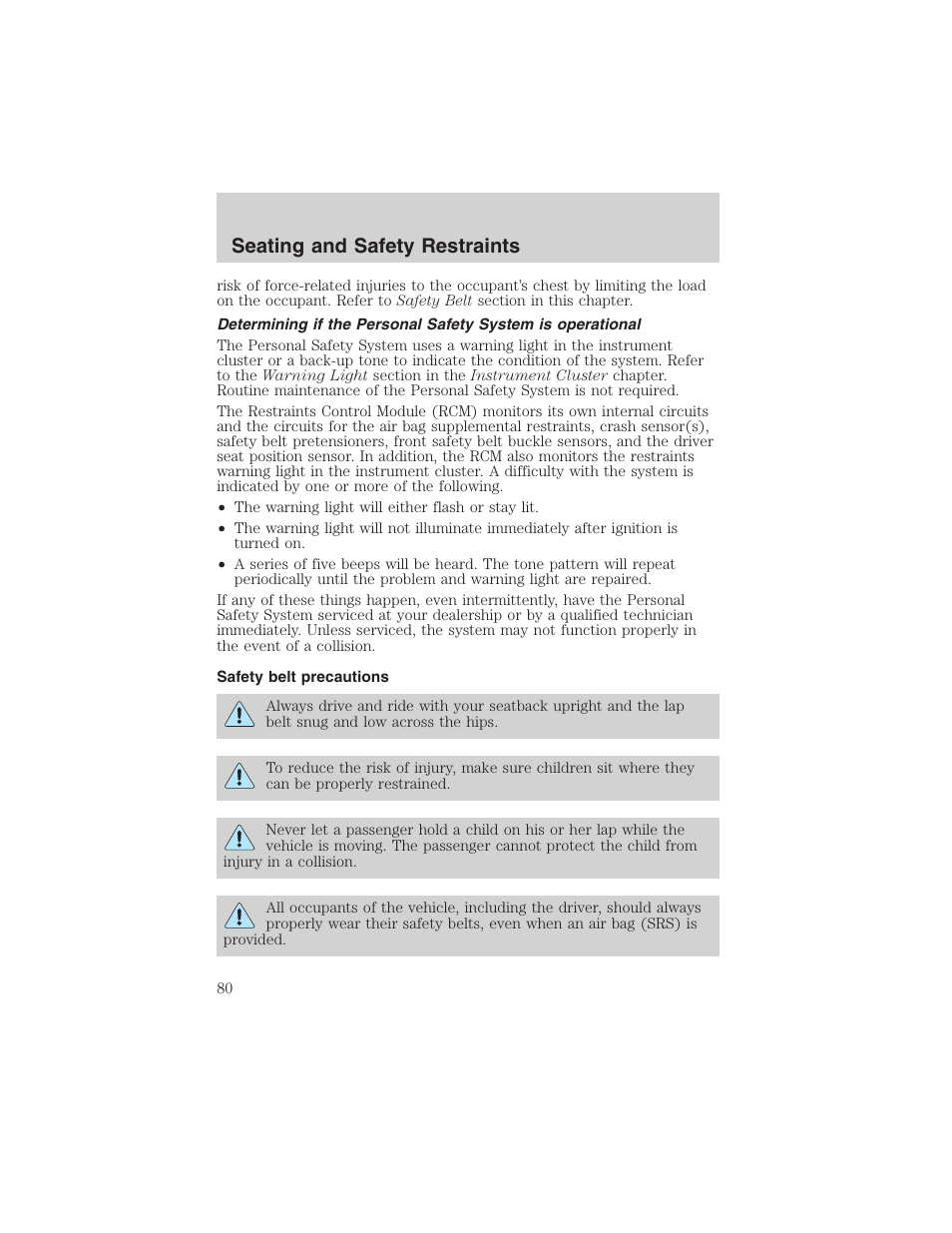 Seating and safety restraints | FORD 2003 Taurus v.3 User Manual | Page 80 / 216