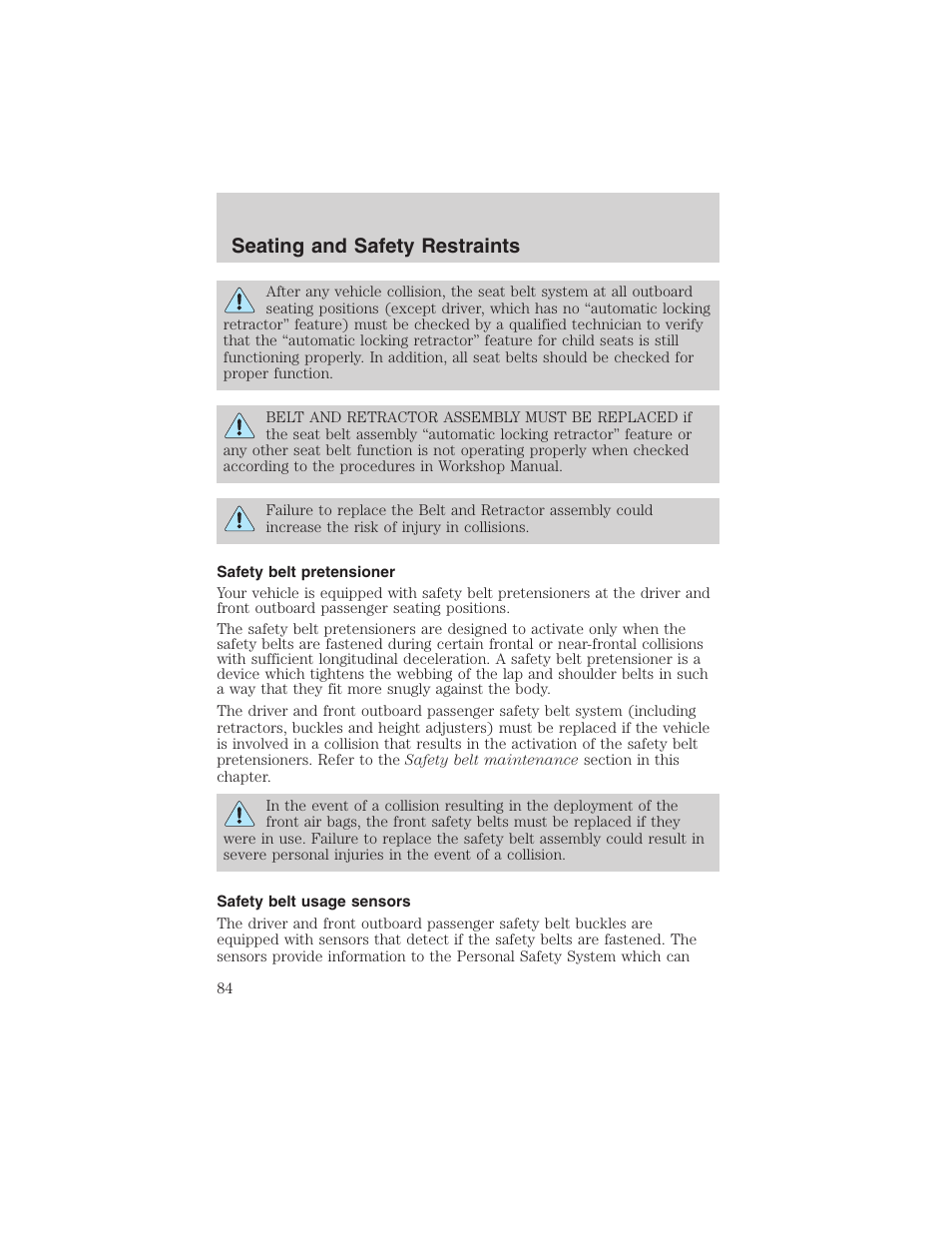 Seating and safety restraints | FORD 2003 Taurus v.3 User Manual | Page 84 / 216