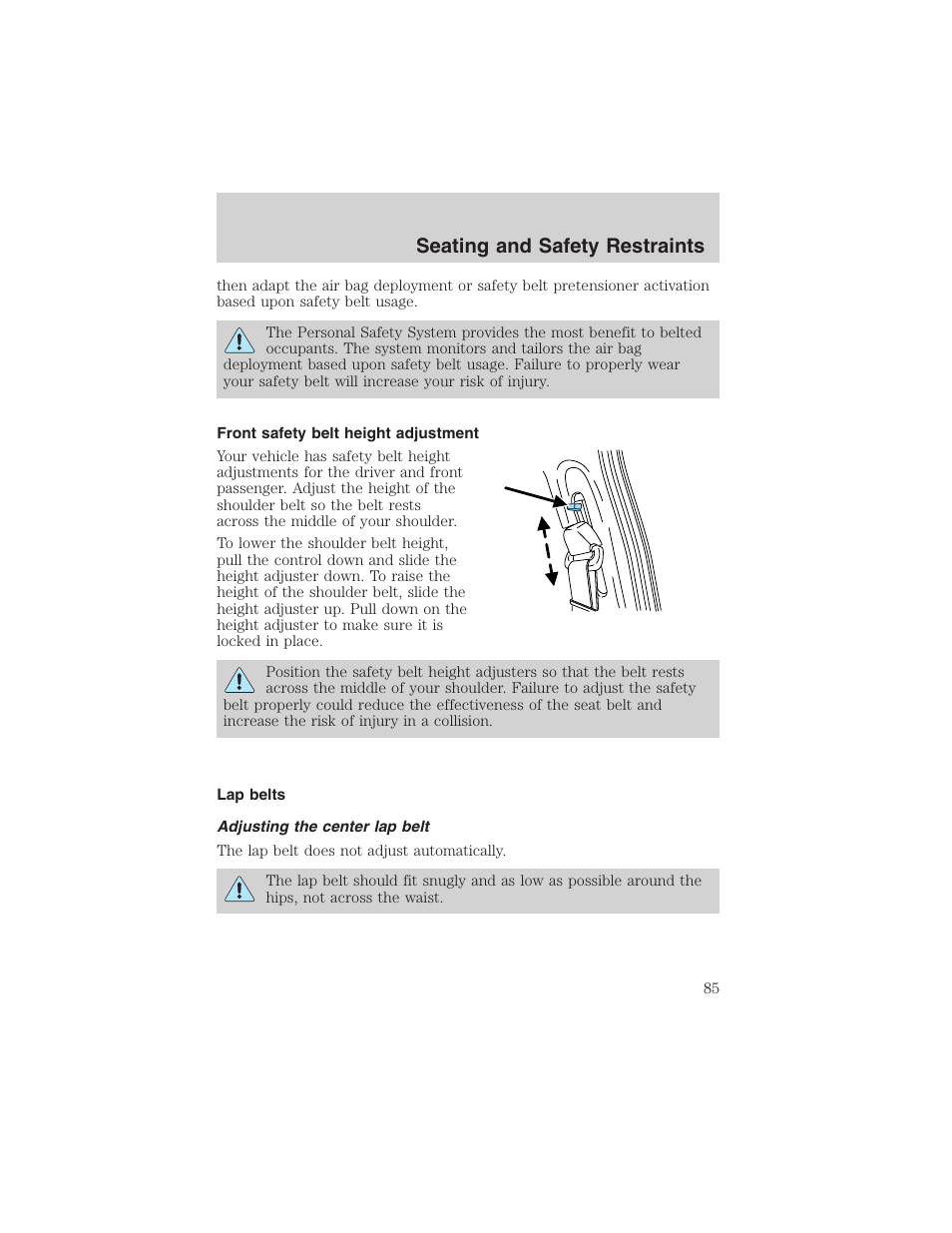 Seating and safety restraints | FORD 2003 Taurus v.3 User Manual | Page 85 / 216
