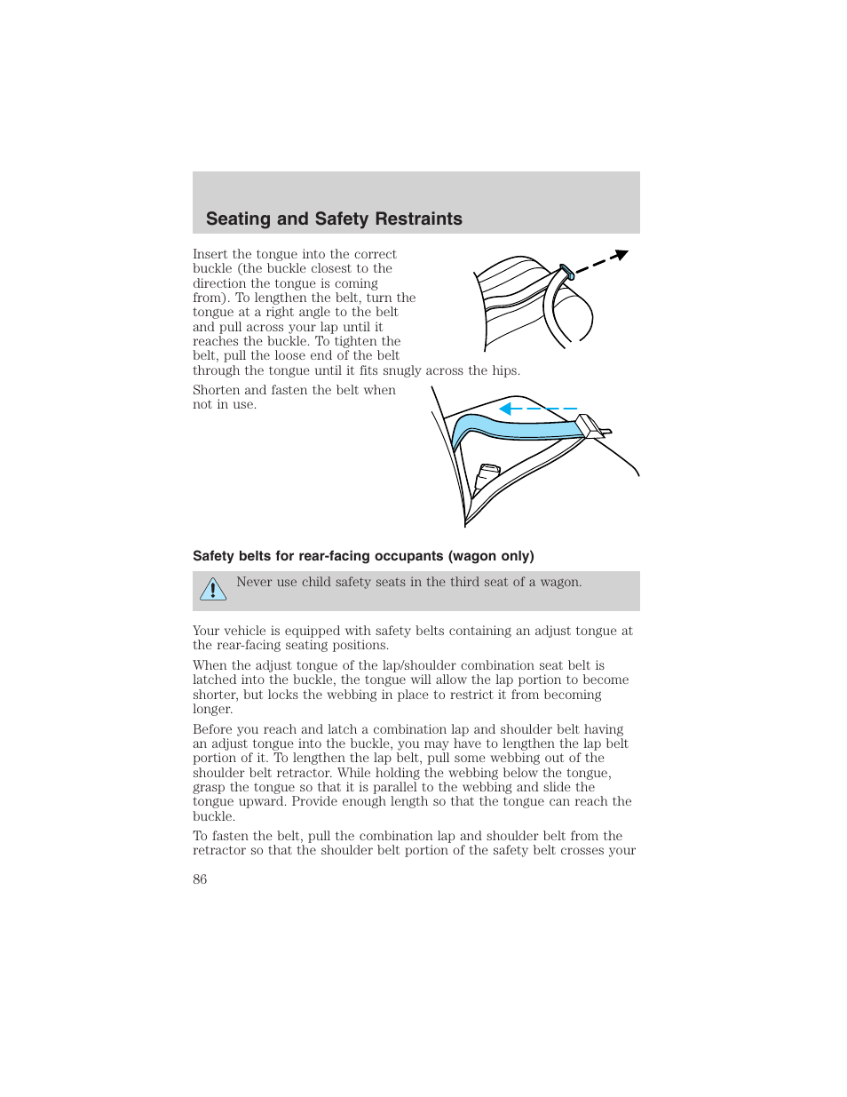 Seating and safety restraints | FORD 2003 Taurus v.3 User Manual | Page 86 / 216