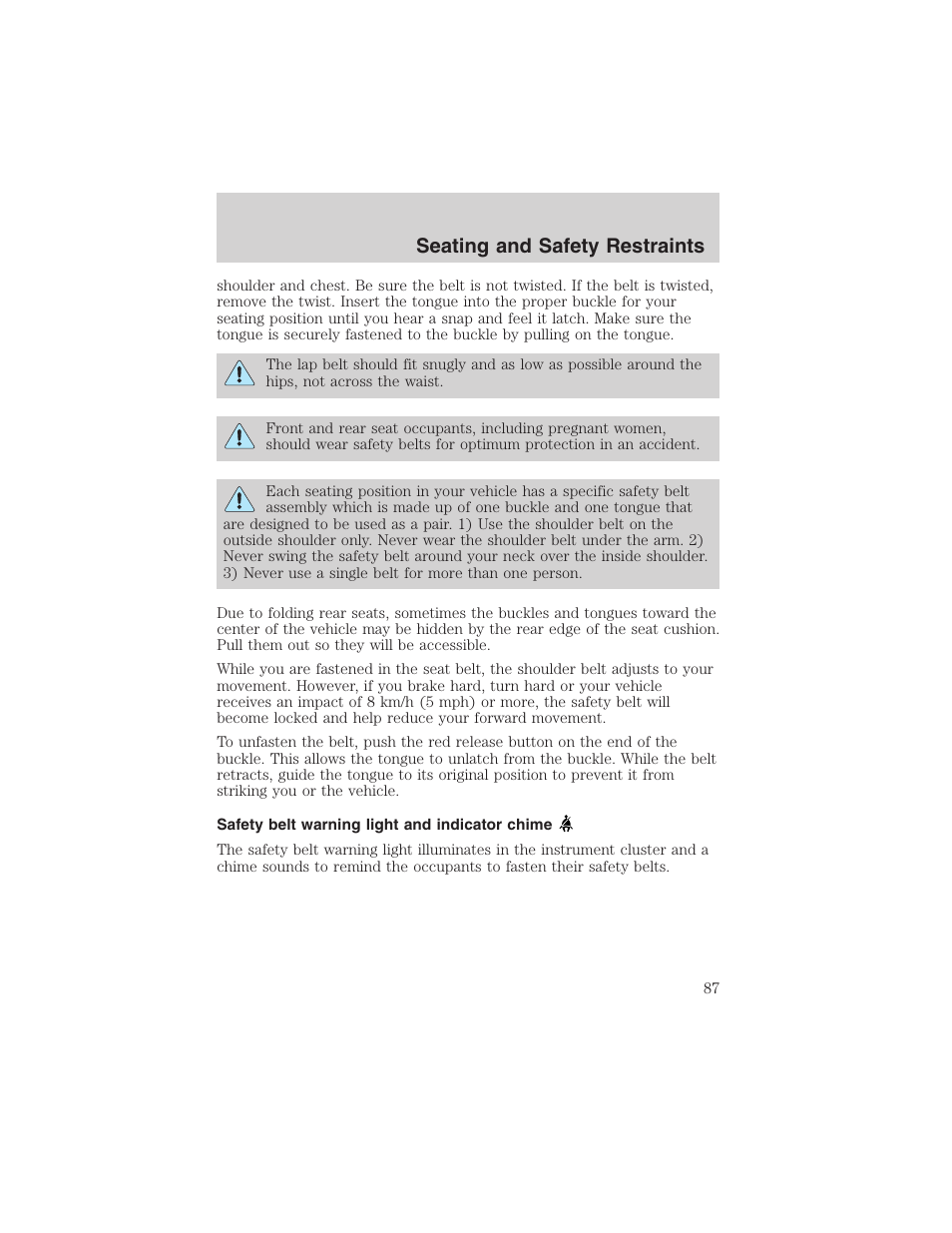 Seating and safety restraints | FORD 2003 Taurus v.3 User Manual | Page 87 / 216