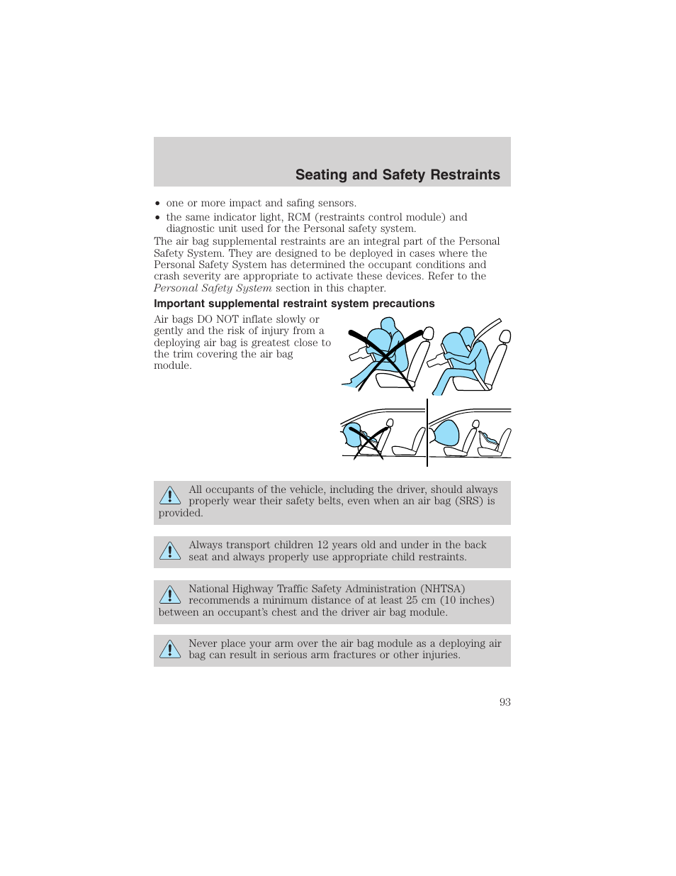 Seating and safety restraints | FORD 2003 Taurus v.3 User Manual | Page 93 / 216
