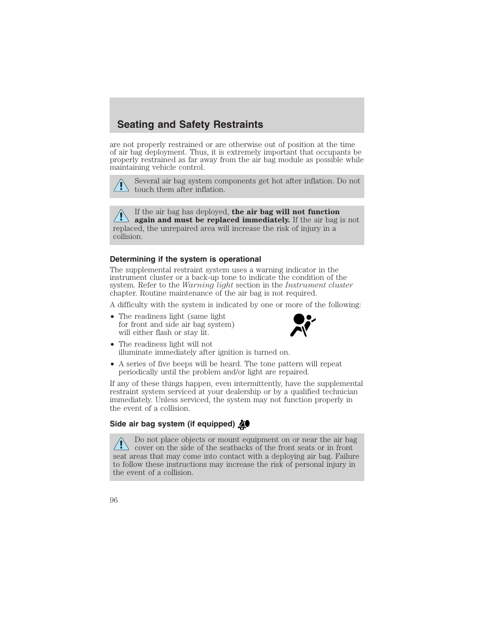 Seating and safety restraints | FORD 2003 Taurus v.3 User Manual | Page 96 / 216