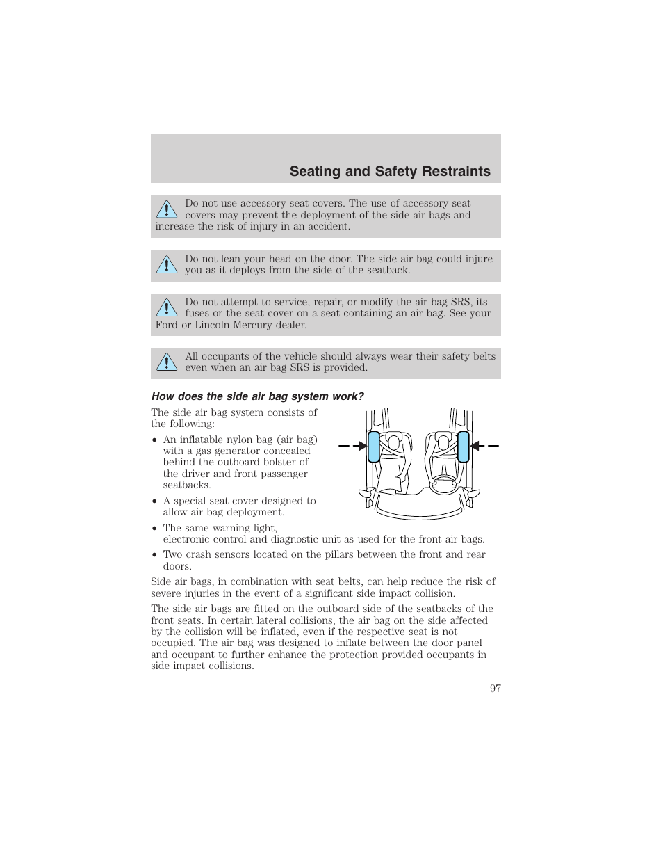 Seating and safety restraints | FORD 2003 Taurus v.3 User Manual | Page 97 / 216