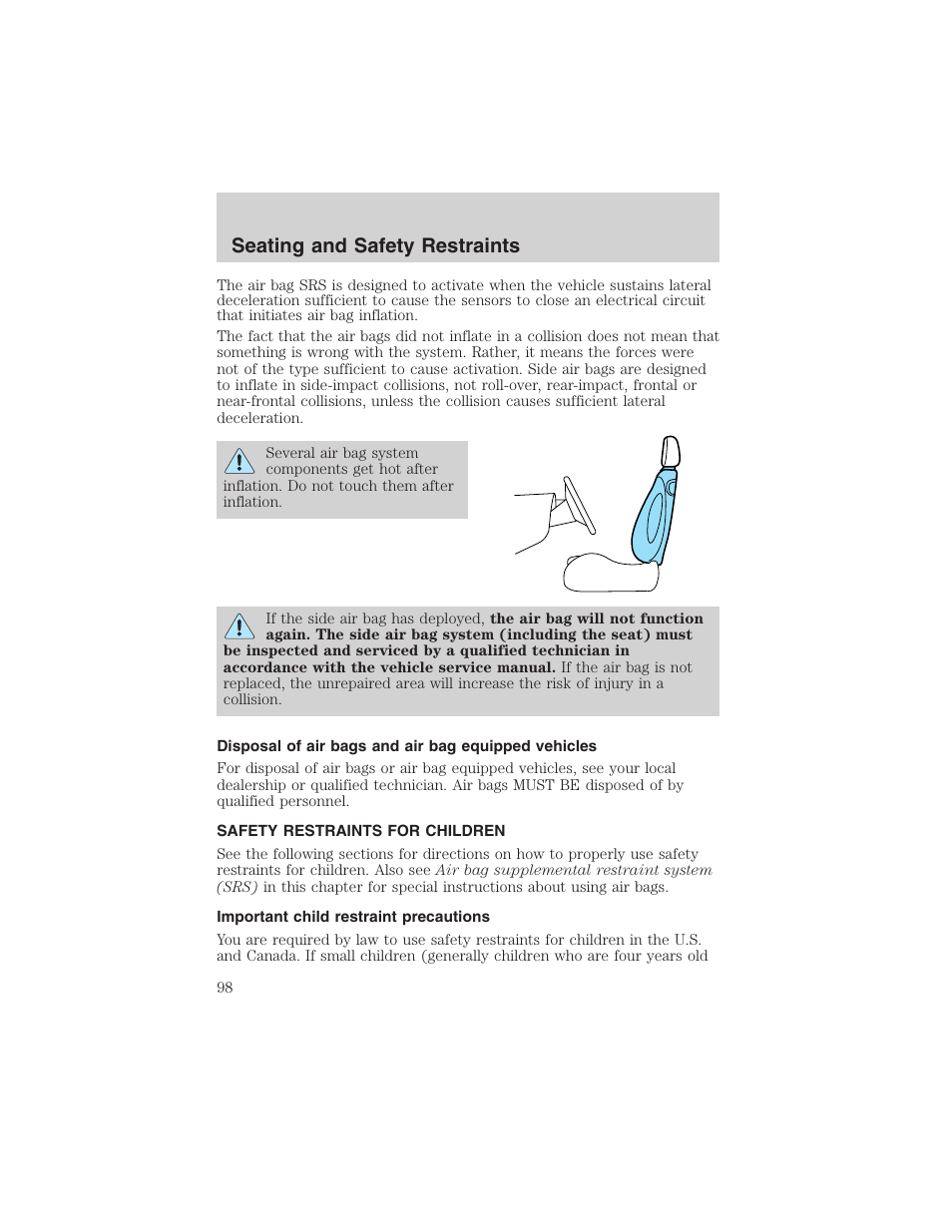 Seating and safety restraints | FORD 2003 Taurus v.3 User Manual | Page 98 / 216