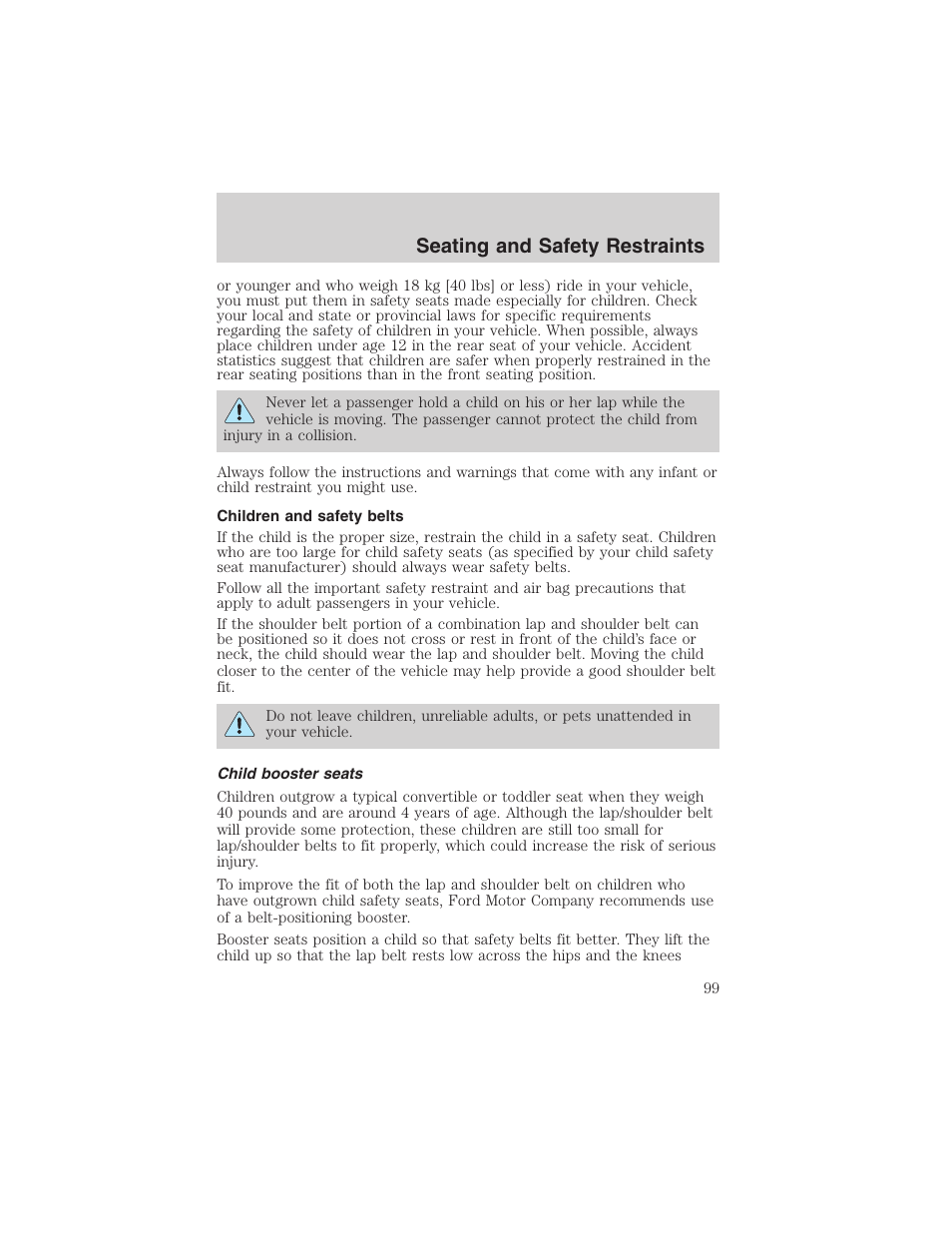 Seating and safety restraints | FORD 2003 Taurus v.3 User Manual | Page 99 / 216