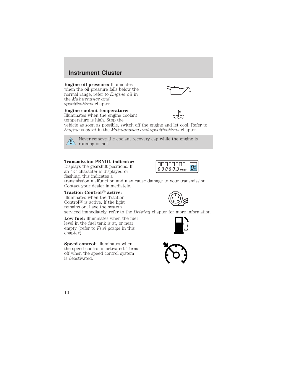 Instrument cluster | FORD 2003 Thunderbird v.1 User Manual | Page 10 / 200