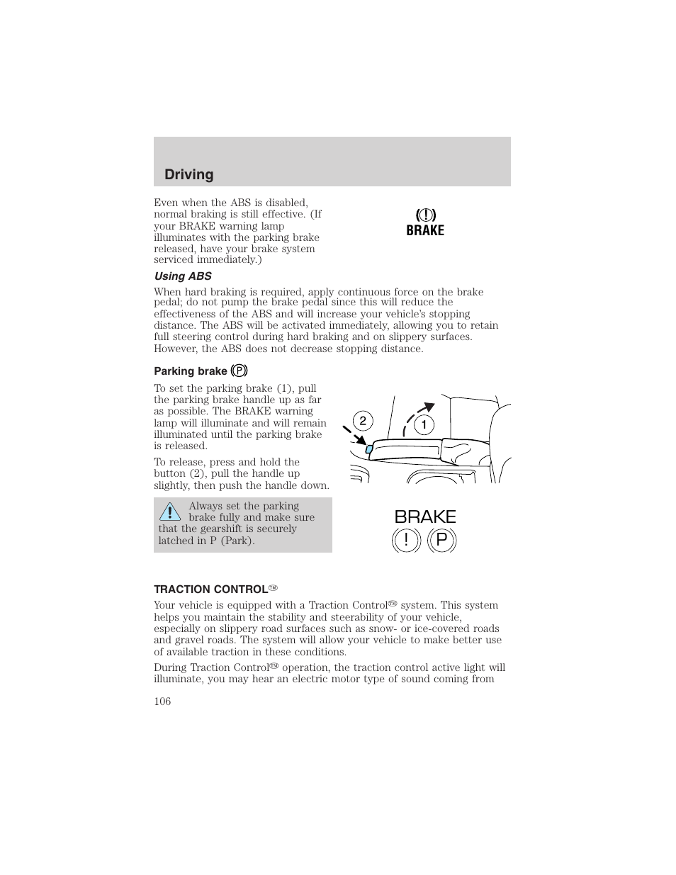 P! brake | FORD 2003 Thunderbird v.1 User Manual | Page 106 / 200