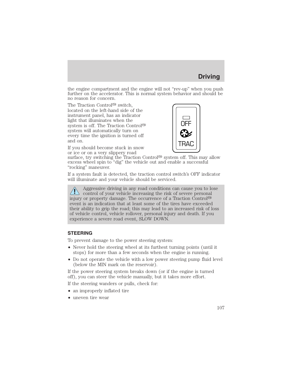 Off trac, Driving | FORD 2003 Thunderbird v.1 User Manual | Page 107 / 200