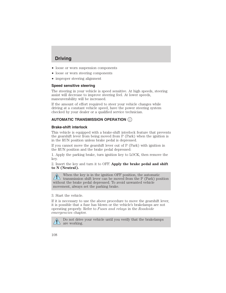 Driving | FORD 2003 Thunderbird v.1 User Manual | Page 108 / 200