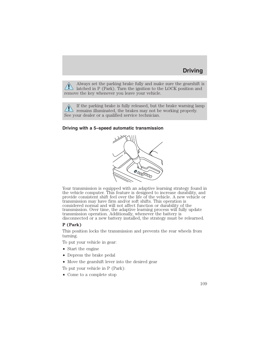 Driving | FORD 2003 Thunderbird v.1 User Manual | Page 109 / 200